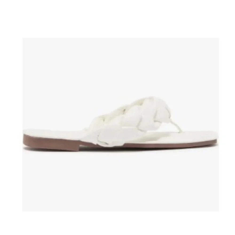 Size 9 White Braided Thong Sandals White Flat Sandals White Mules Shoes 9M New - Picture 2 of 5